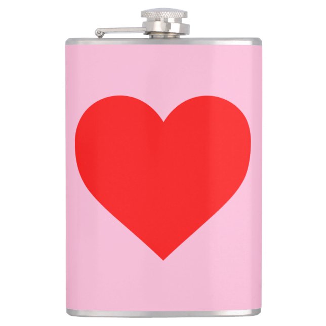 Red Heart Beat Pastel Pink Hip Flask (Front)