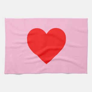 Red Heart Beat Pastel Pink Kitchen Towel