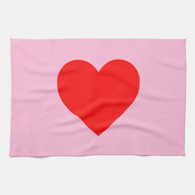 Red Heart Beat Pastel Pink Kitchen Towel (Horizontal)