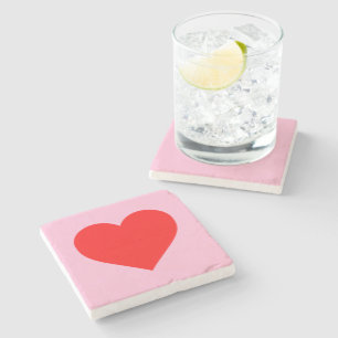 Red Heart Beat Pastel Pink Stone Coaster