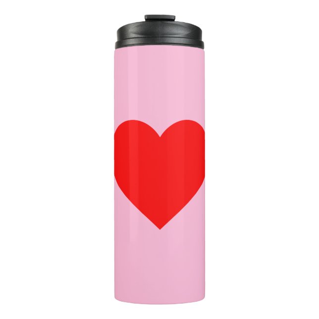 Red Heart Beat Pastel Pink Thermal Tumbler (Front)