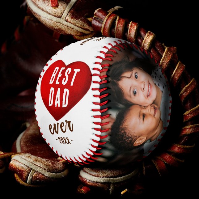 Red Heart Best Dad Ever 2 Photo Collage  Baseball (Creator Uploaded)