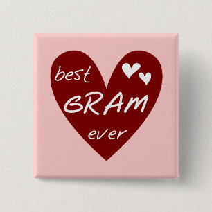 Red Heart Best Gram Ever Tshirts and Gifts 2 Inch Square Button