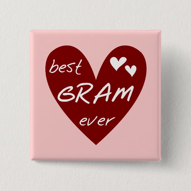 Red Heart Best Gram Ever Tshirts and Gifts 2 Inch Square Button (Front)
