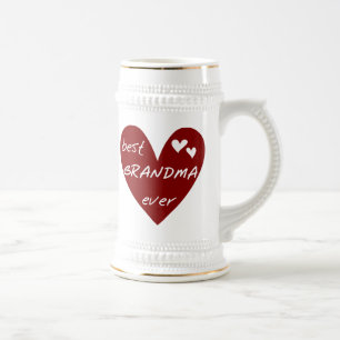 Red Heart Best Grandma Ever T-shirts and Gifts Beer Stein