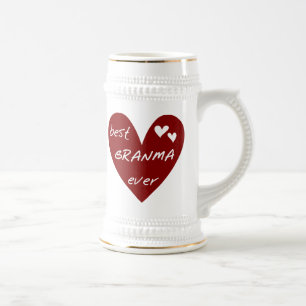 Red Heart Best Granma Ever T-shirts and Gifts Beer Stein