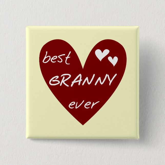 Red Heart Best Granny Ever Tshirts and Gifts 2 Inch Square Button (Front)
