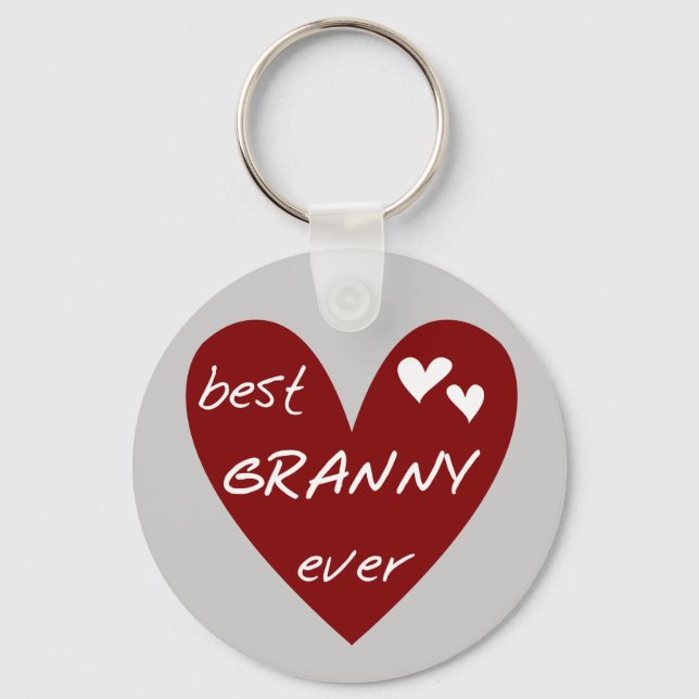 Red Heart Best Granny Ever Tshirts and Gifts Keychain (Front)