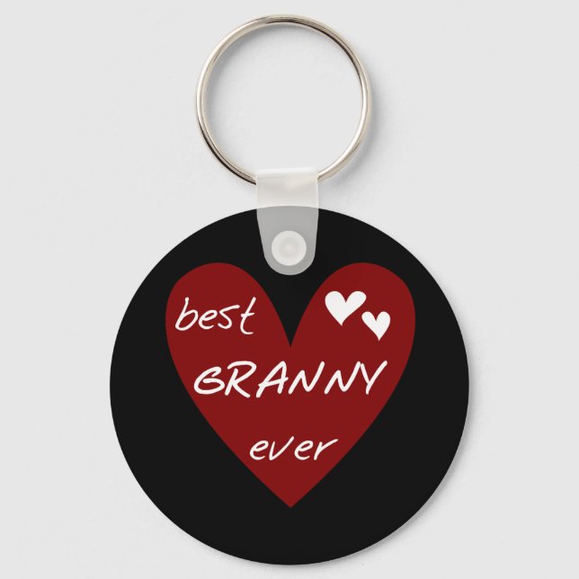 Red Heart Best Granny Ever Tshirts and Gifts Keychain (Front)