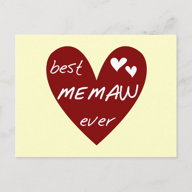 Red Heart Best Memaw Ever Tshirts and Gifts Postcard (Front)