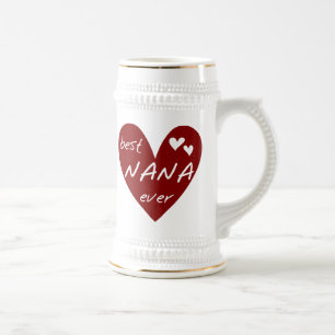 Red Heart Best Nana Ever T-shirts and Gifts Beer Stein