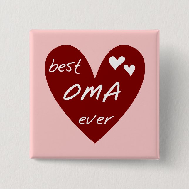 Red Heart Best Oma Ever T-shirts and Gifts 2 Inch Square Button (Front)