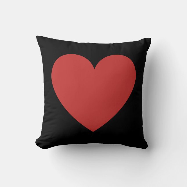 Red heart black background throw pillow (Front)