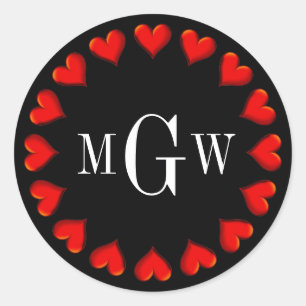 Red Heart Black Monogram Envelope Seals Favour Tag