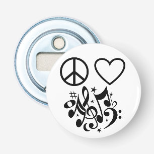 Red Heart Black Peace Symbol Love Harmony Music Bottle Opener
