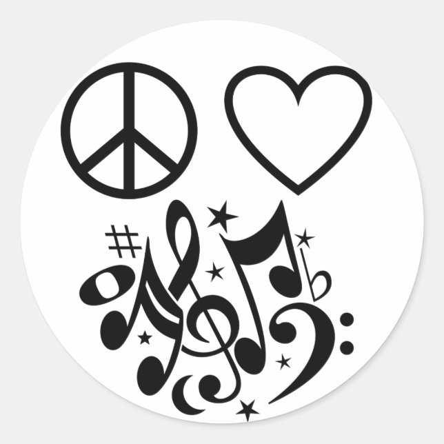 Red Heart Black Peace Symbol Love Harmony Music Classic Round Sticker (Front)