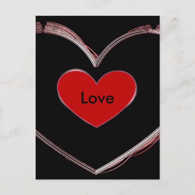 Red Heart Black Pop Art Love Script Postcard (Front)