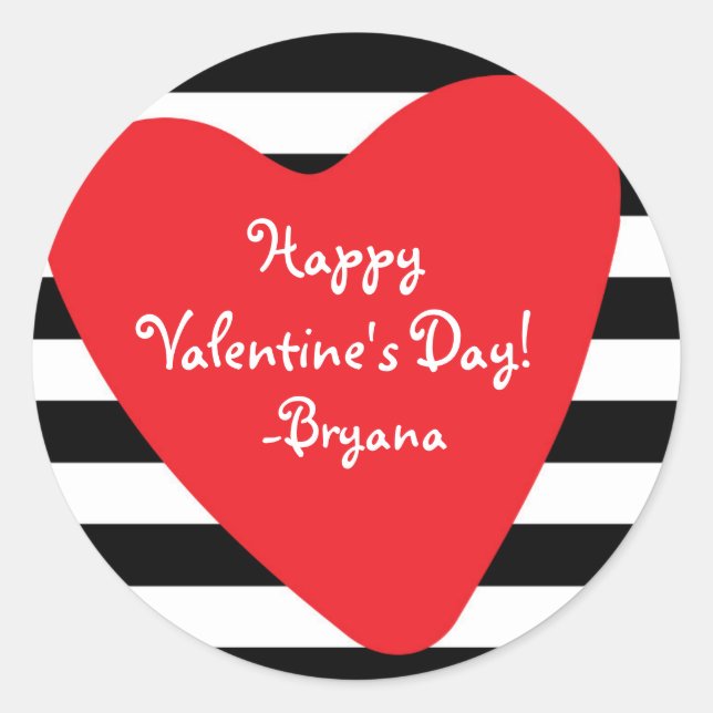 Red Heart Black & White Valentine Sticker (Front)