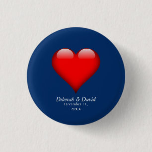 Red Heart Blue Modern Minimalist Wedding 1 Inch Round Button