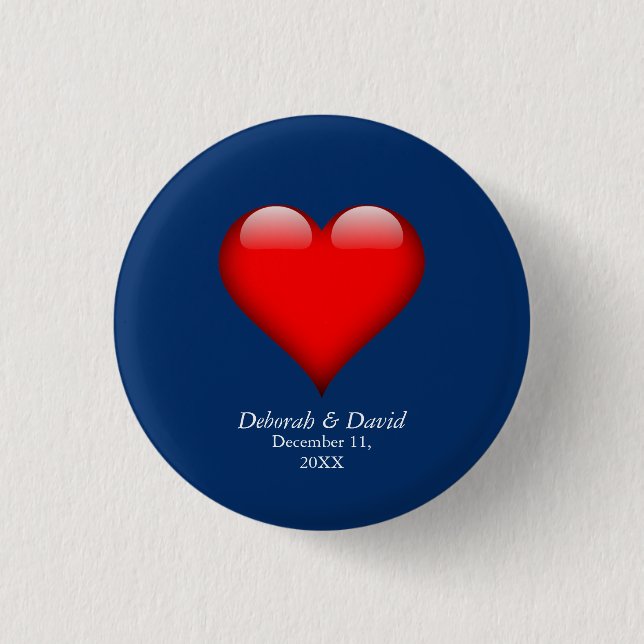 Red Heart Blue Modern Minimalist Wedding 1 Inch Round Button (Front)