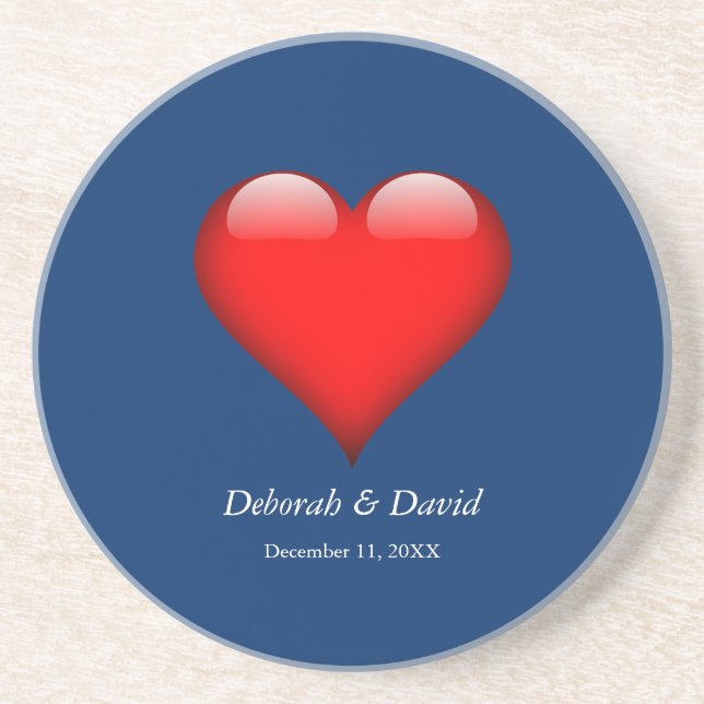 Red Heart Blue Modern Minimalist Wedding Coaster (Front)