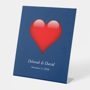 Red Heart Blue Modern Minimalist Wedding Pedestal Sign