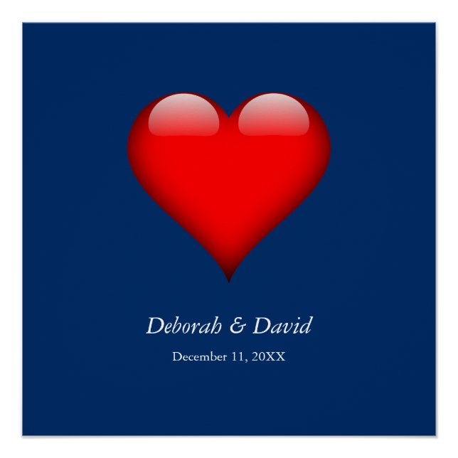 Red Heart Blue Modern Minimalist Wedding Poster (Front)