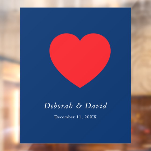 Red Heart Blue Modern Minimalist Wedding Window Cling (Sheet 2)