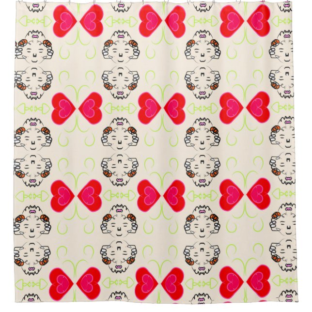 Red Heart Boho Shower Curtain (Front)