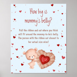 Red Heart Boy Baby Shower How Big Is Mommy's Belly Poster
