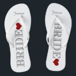 Red Heart Bride's Flip Flops<br><div class="desc">Fun, custom white and red bridal wedding flip flops.</div>