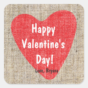 Red Heart Burlap Love Valentines Wedding Sticker