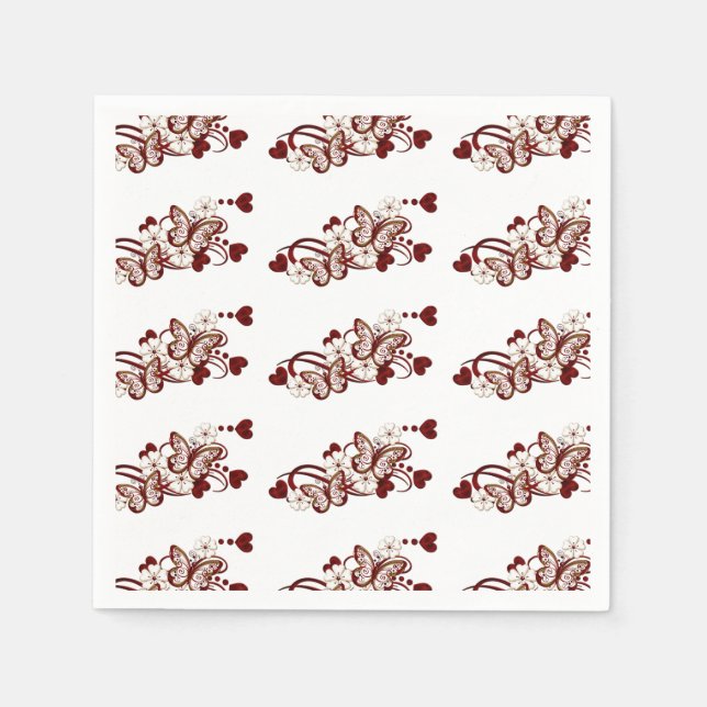 Red Heart Butterflies Pattern Napkins (Front)