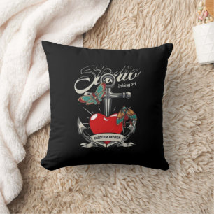 Red Heart & Butterflies Studio Inking Art  Throw Pillow