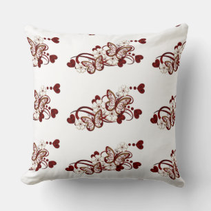 Red Heart Butterflies Tiled Pattern Throw Pillow