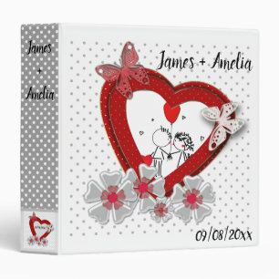 Red heart butterfly flowers Valentines Day love we Binder
