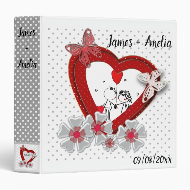 Red heart butterfly flowers Valentines Day love we Binder (Front/Spine)