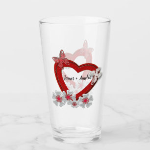 Red heart butterfly flowers Valentines Day love we Glass