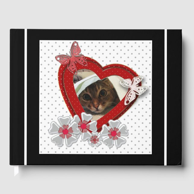 Red heart butterfly flowers Valentines Day love we Guest Book (Front)