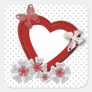 Red heart butterfly flowers Valentines Day love we Square Sticker