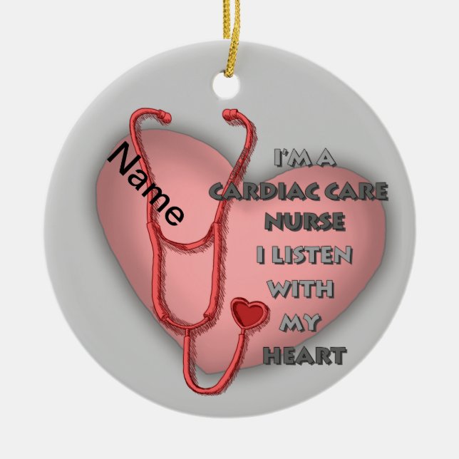 Red Heart Cardiac Care nurse  Ceramic Ornament (Front)