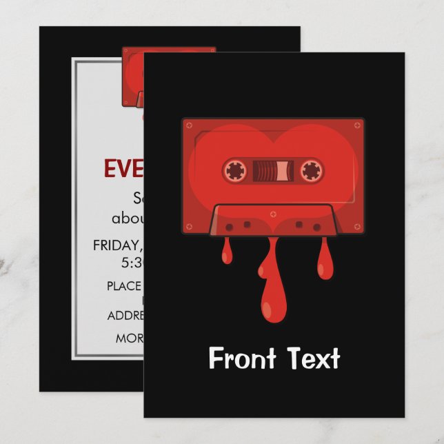 Red Heart Cassette Invitation (Front/Back)