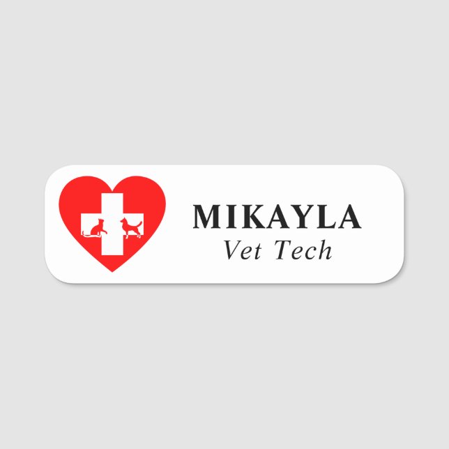 Red Heart Cat and Dog Veterinarian  Name Tag (Front)