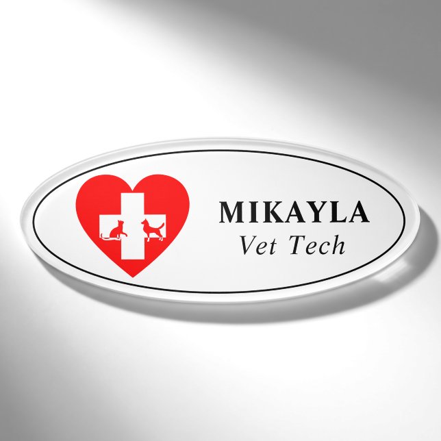 Red Heart Cat and Dog Veterinarian Name Tag (Front)