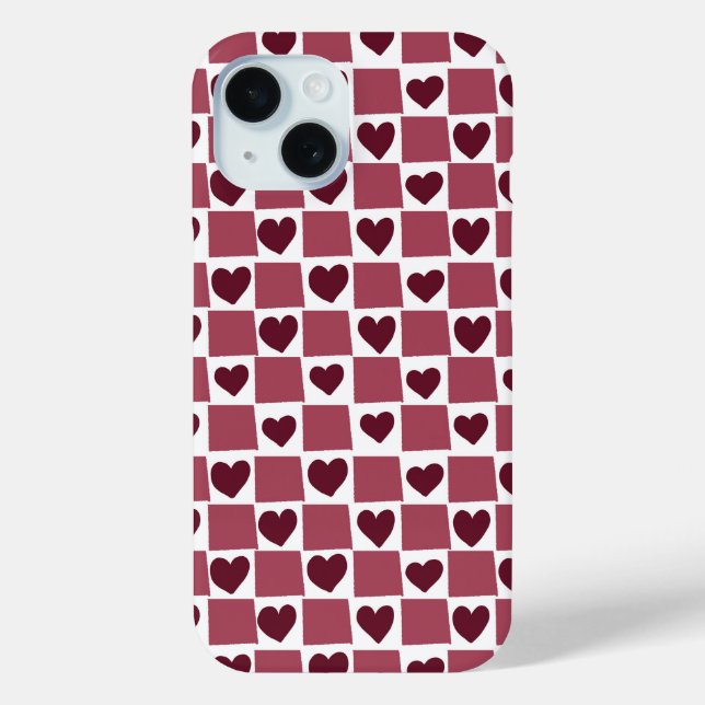 Red Heart Checkerboard Pattern Case-Mate iPhone Case (Back)
