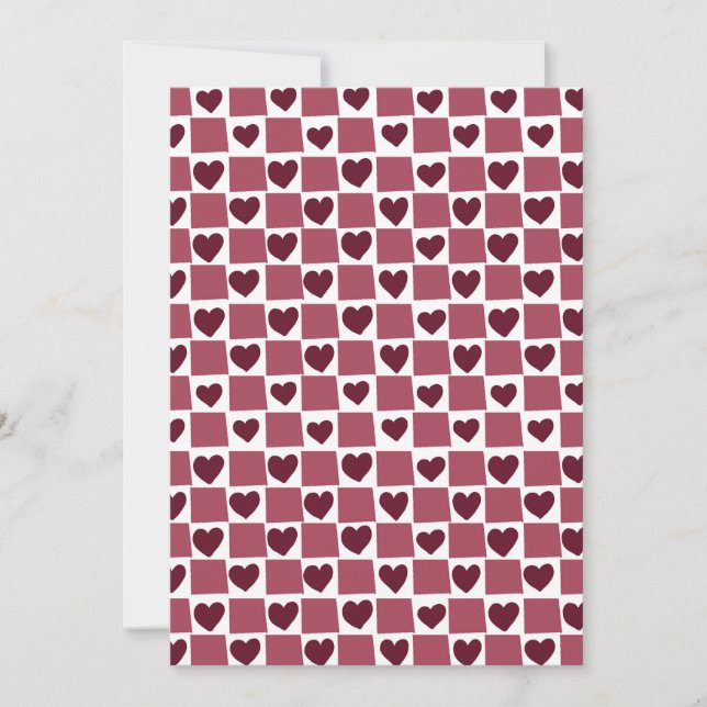 Red Heart Checkerboard Pattern Invitation (Front)