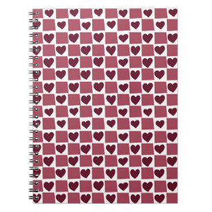 Red Heart Checkerboard Pattern Notebook