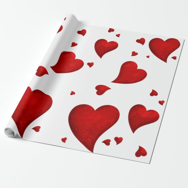 Red Heart Christmas Merry Xmas Welcome 2022 Wrapping Paper (Unrolled)