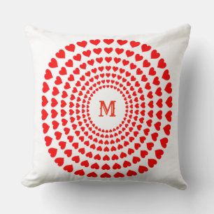 Red Heart Circles Mandala on White Throw Pillow