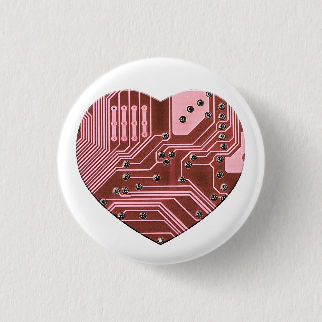 Red Heart Circuit Board Valentines 1 Inch Round Button (Front)